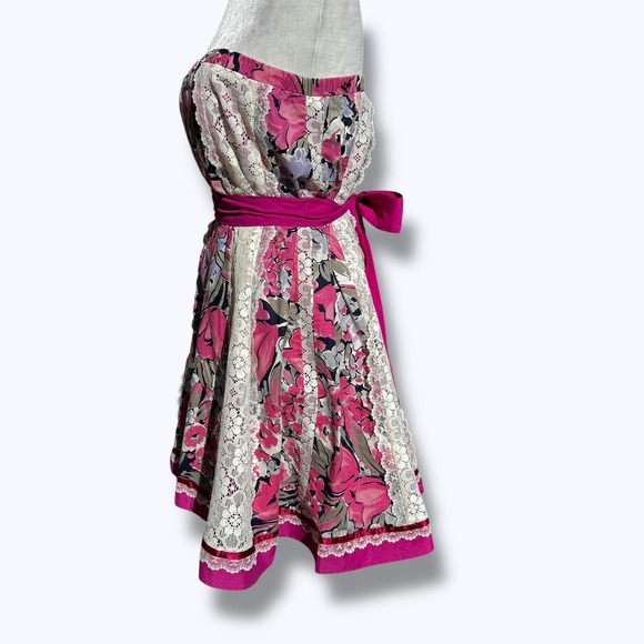 VTG 70s Carefree Fashions Floral Lace Panel Skirt Dress Cottage Prairie Hippie - Picture 7 of 12